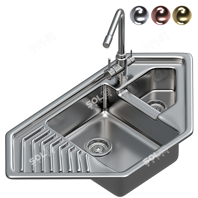 Modern Stainless Steel Sink Set 3D model image 1