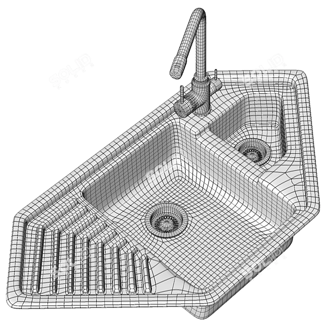 Modern Stainless Steel Sink Set 3D model image 4