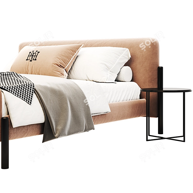 Contemporary Fabric Metal Bed Frame 3D model image 3