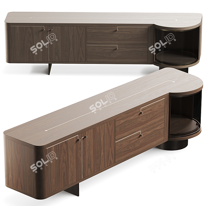 Contemporary Walnut Sideboard with Rotating Elements 3D model image 2