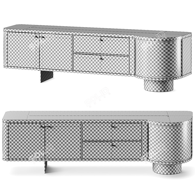 Contemporary Walnut Sideboard with Rotating Elements 3D model image 3