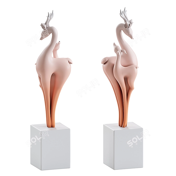 Deer Sculpture in Duo Colors 3D model image 2