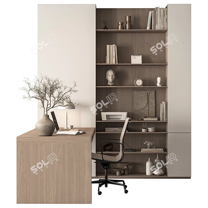 Modern Office Desk Set 637 3D model image 2