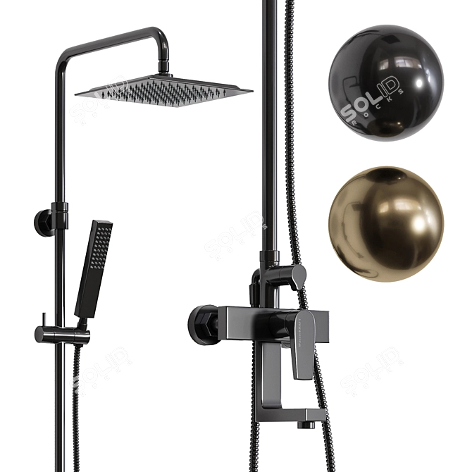 Square Shower System with Mixer 3D model image 9