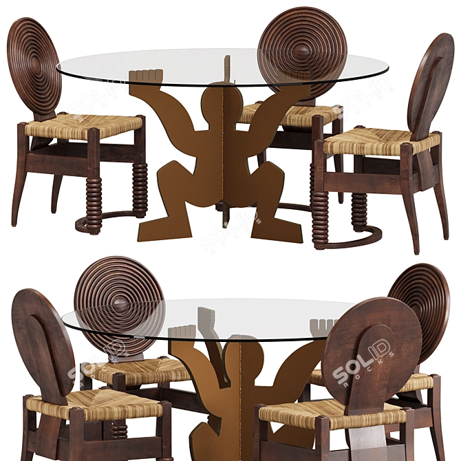 Modern Round Dining Table Set 3D model image 1