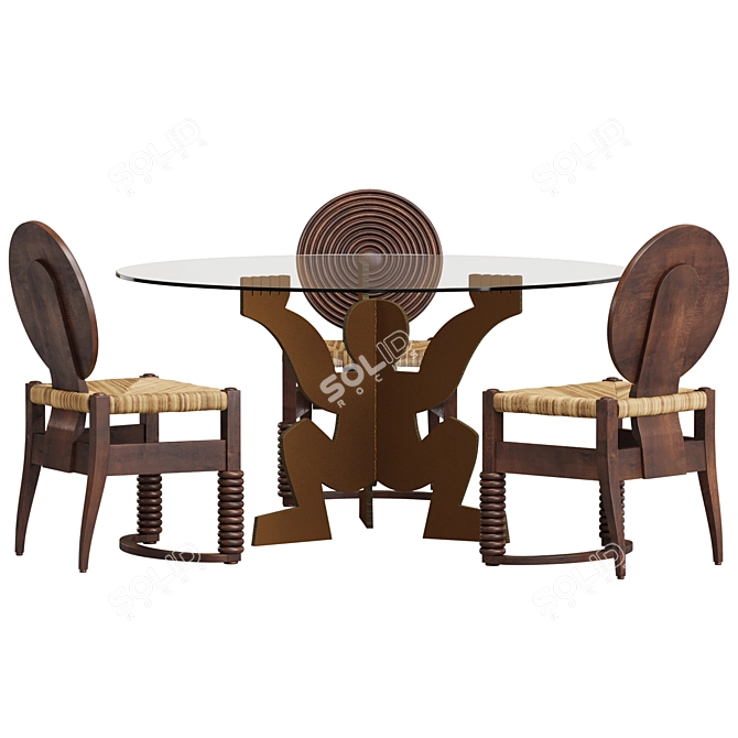 Modern Round Dining Table Set 3D model image 2