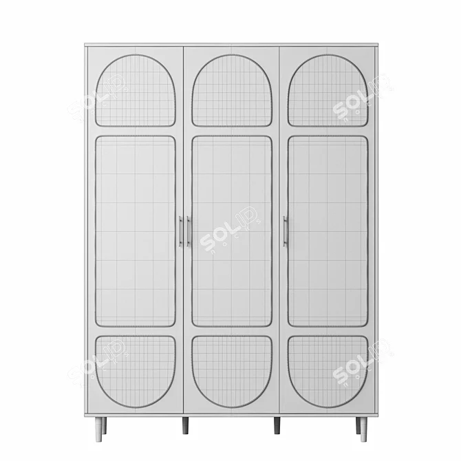 White Rattan 3-Door Wardrobe 3D model image 6