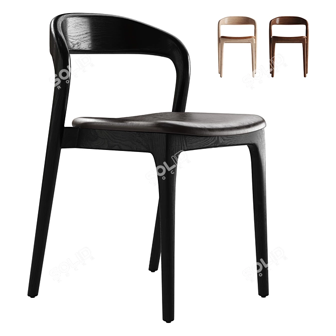 Modern Ash Wood Dining Chair 3D model image 1