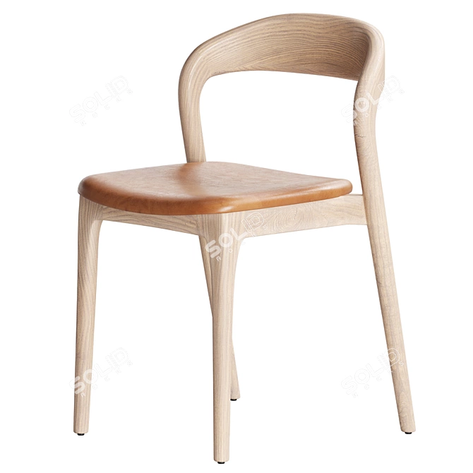 Modern Ash Wood Dining Chair 3D model image 4