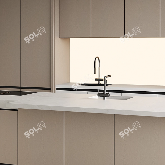 Modern Island Kitchen Design 21 3D model image 2