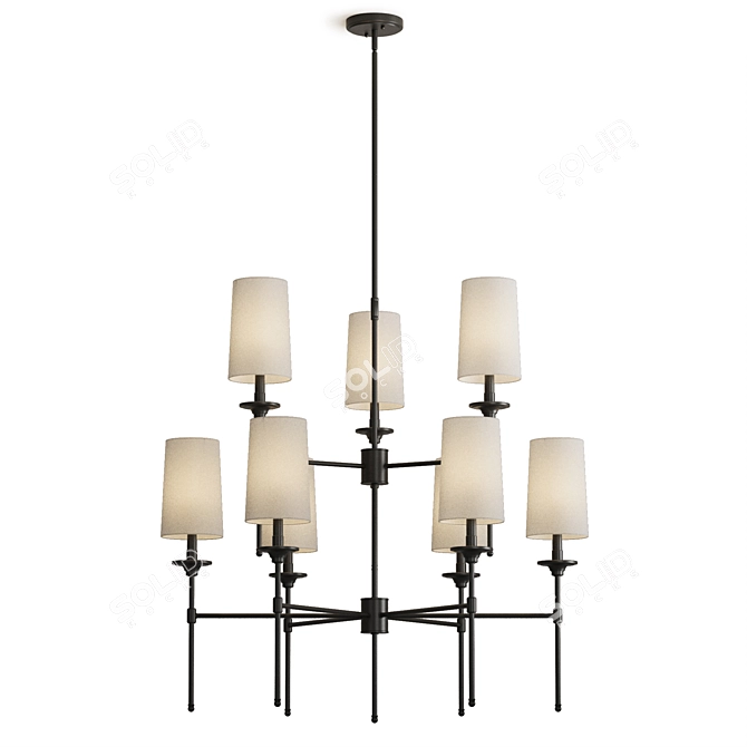 Emily Metal Chandelier, Cream Shades 3D model image 1