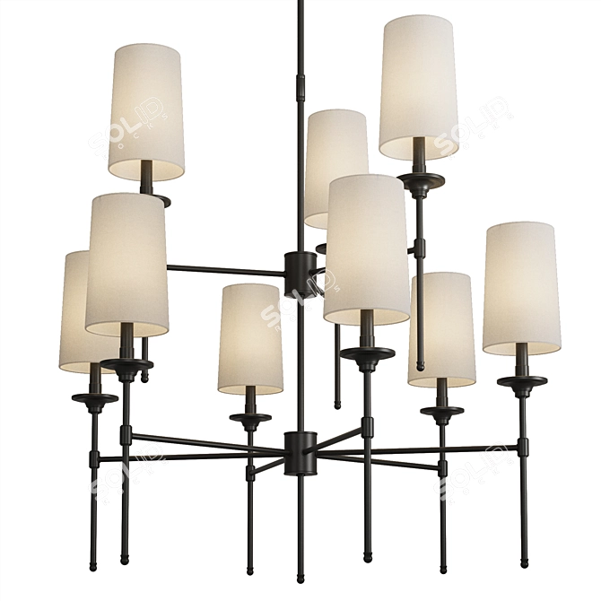 Emily Metal Chandelier, Cream Shades 3D model image 4