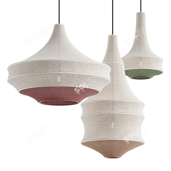  Handcrafted Crochet Pendant Lamp 3D model image 3