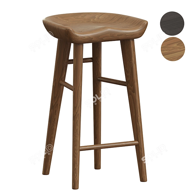 Handcrafted Walnut Carved Bar Stool 3D model image 1