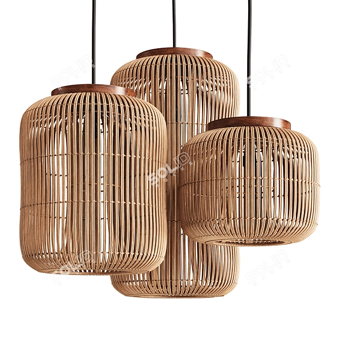 Organic Rattan Barrel Pendant Light 3D model image 1