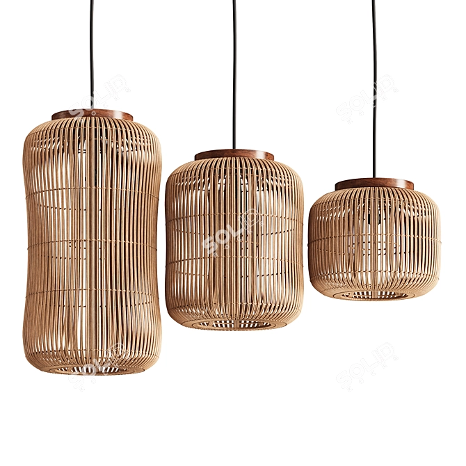 Organic Rattan Barrel Pendant Light 3D model image 2