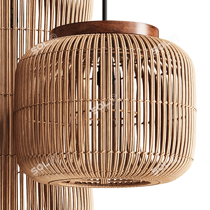 Organic Rattan Barrel Pendant Light 3D model image 3