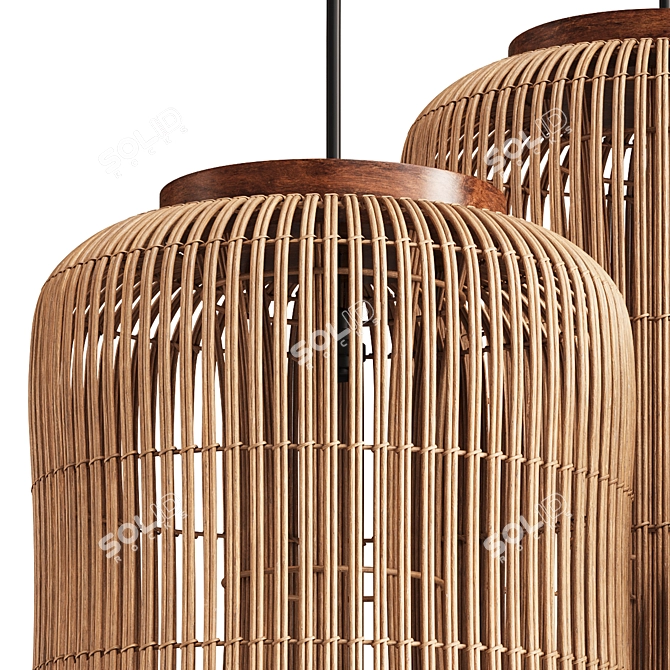 Organic Rattan Barrel Pendant Light 3D model image 4