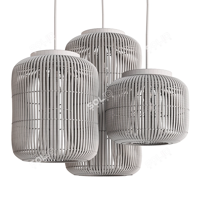 Organic Rattan Barrel Pendant Light 3D model image 5