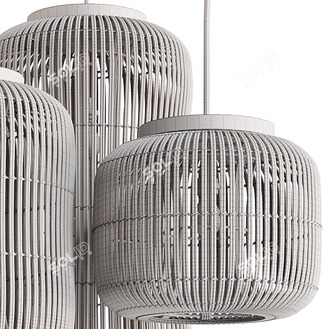 Organic Rattan Barrel Pendant Light 3D model image 6