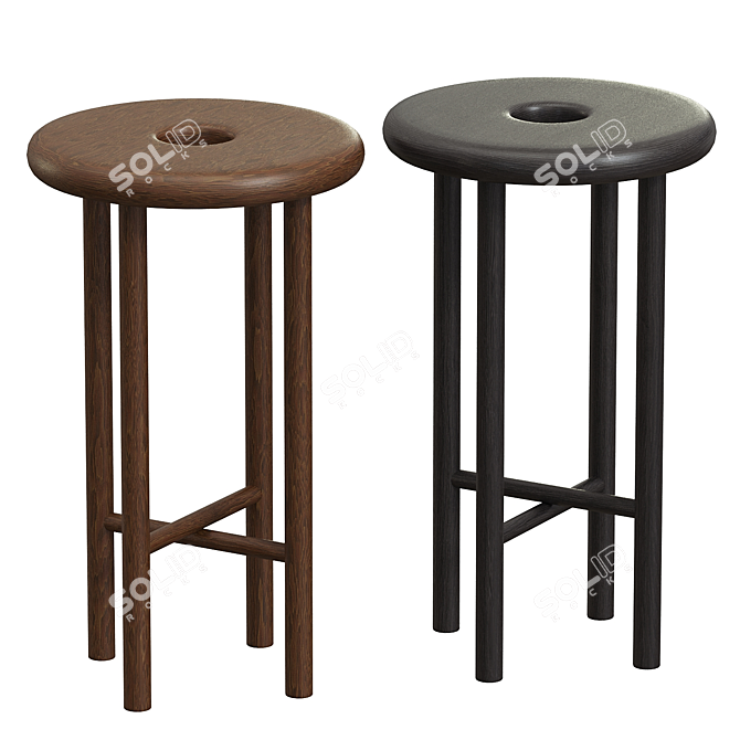 Handcrafted Walnut Bar Stool 3D model image 3