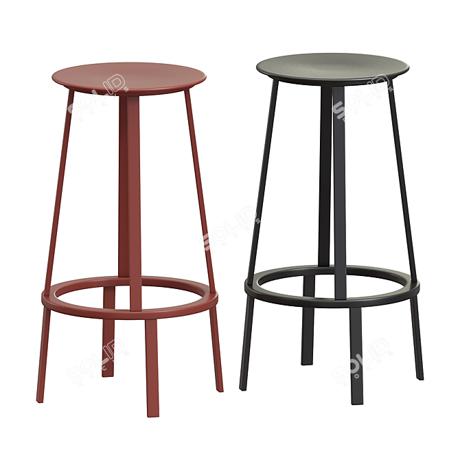 Rotatable Black Bar Stool 3D model image 3