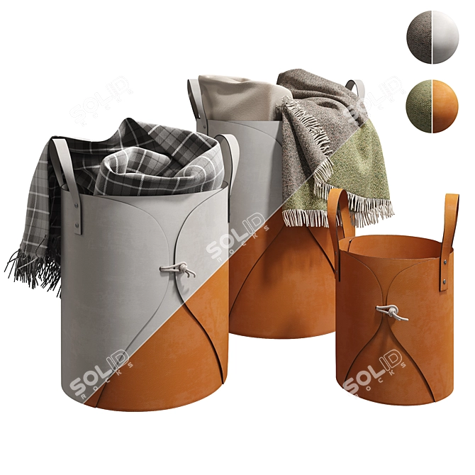 Foldable Leather Storage Basket 3D model image 8