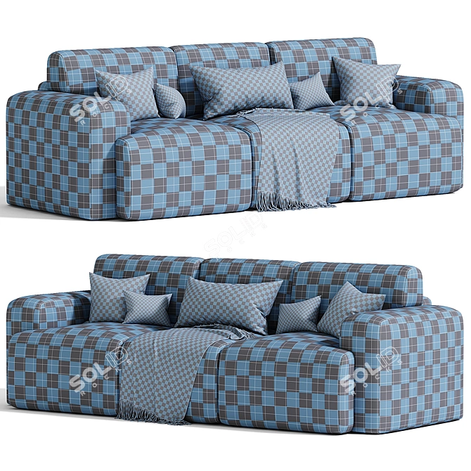 Plush Velvet Grey Sofa 3D model image 5