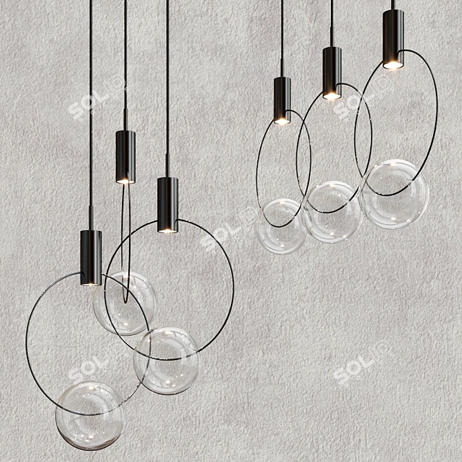 Elegant Blown Glass Pendant Lamp 3D model image 6