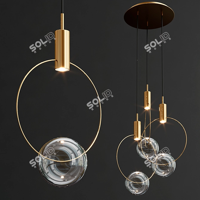 Elegant Blown Glass Pendant Lamp 3D model image 14