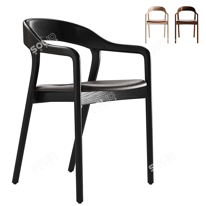 Sculpted Ash Leather Dining Chair 3D model image 1