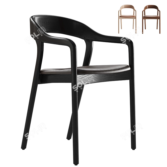 Sculpted Ash Leather Dining Chair 3D model image 8