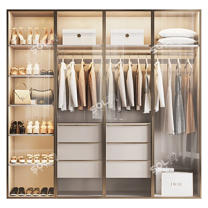 4-Door Wardrobe Set 3D model image 1