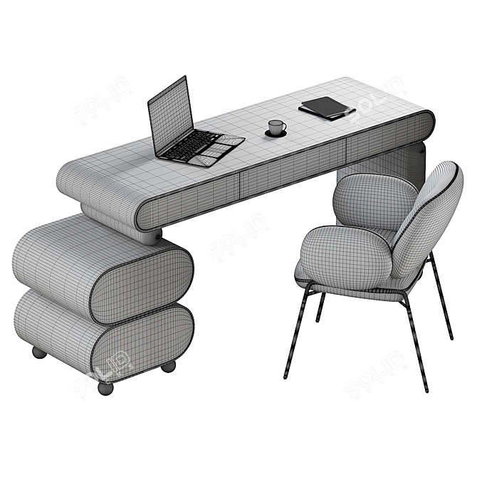 Modern Office Desk Set 2014 3D model image 4