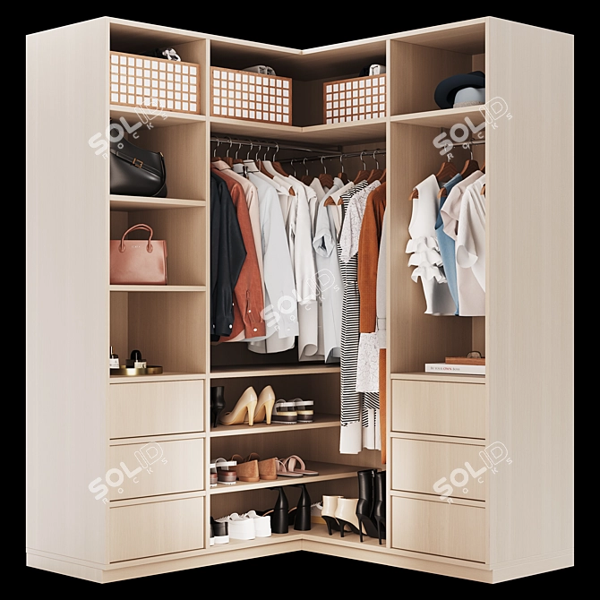 Corner Wardrobe with Storage Essentials 3D model image 1