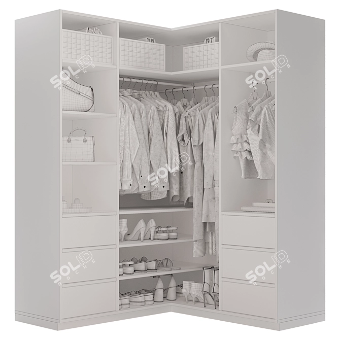 Corner Wardrobe with Storage Essentials 3D model image 4