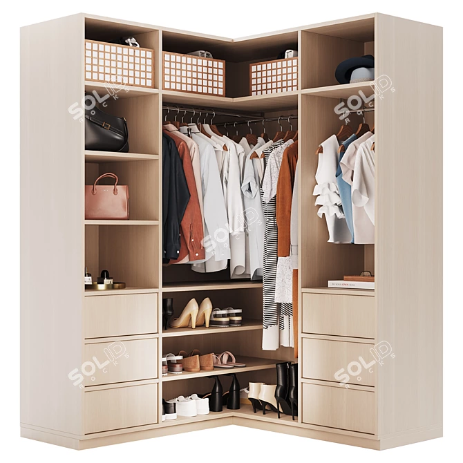 Corner Wardrobe with Storage Essentials 3D model image 5