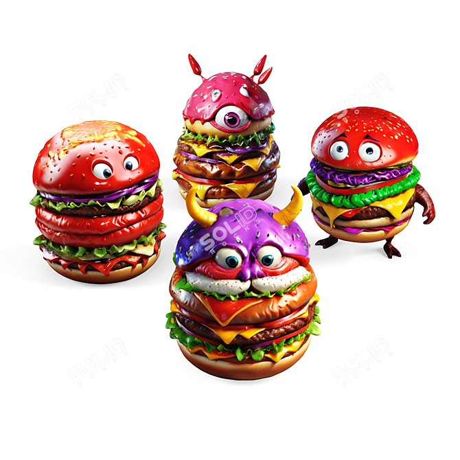 Monster Burger Figures 3D model image 1