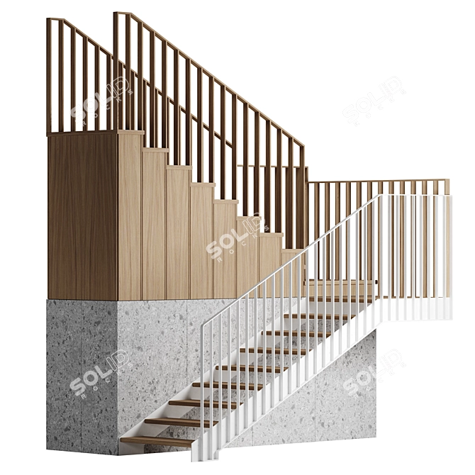 Dual-Step Staircase with Railings 3D model image 1