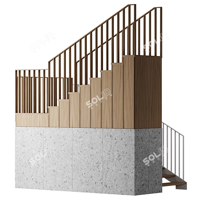 Dual-Step Staircase with Railings 3D model image 2