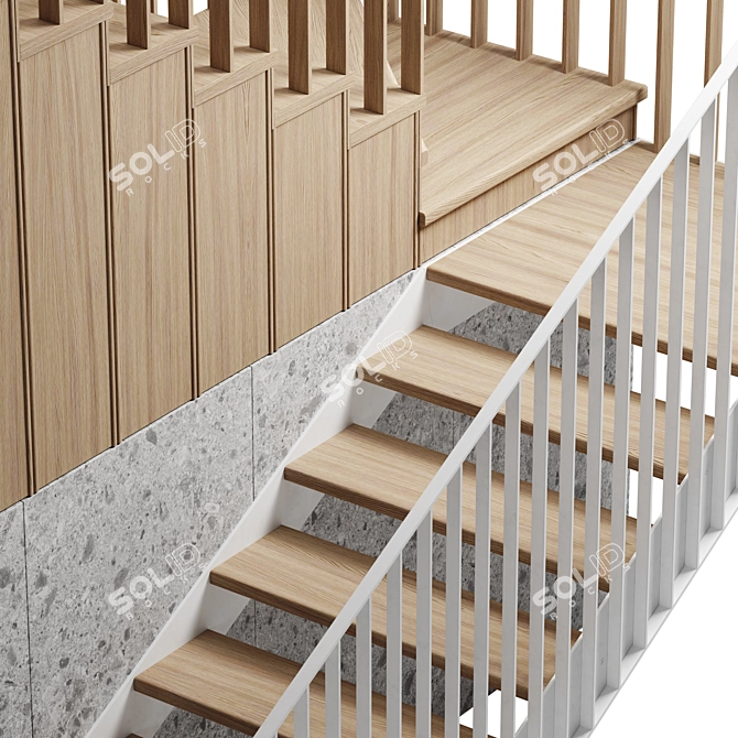 Dual-Step Staircase with Railings 3D model image 5