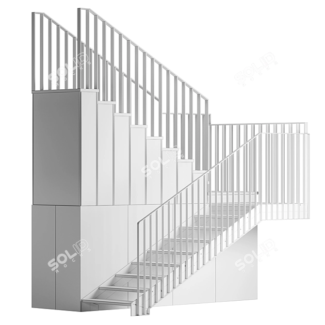 Dual-Step Staircase with Railings 3D model image 7