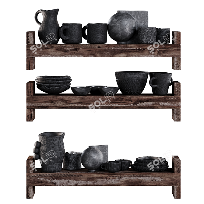 Black Clay Eco-Style Kitchenware Set 3D model image 1