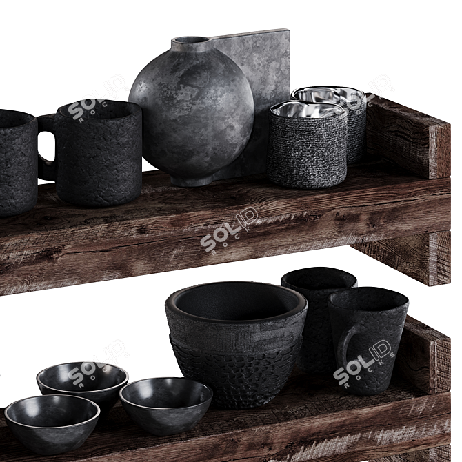 Black Clay Eco-Style Kitchenware Set 3D model image 2