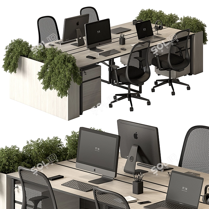 Modern Office Employee Furniture Set 3D model image 1
