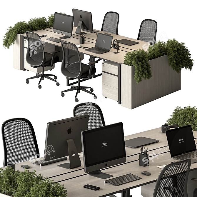 Modern Office Employee Furniture Set 3D model image 2
