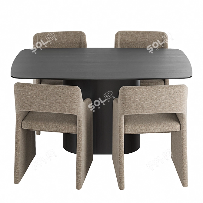 Birch Wood Dining Table Set 3D model image 2