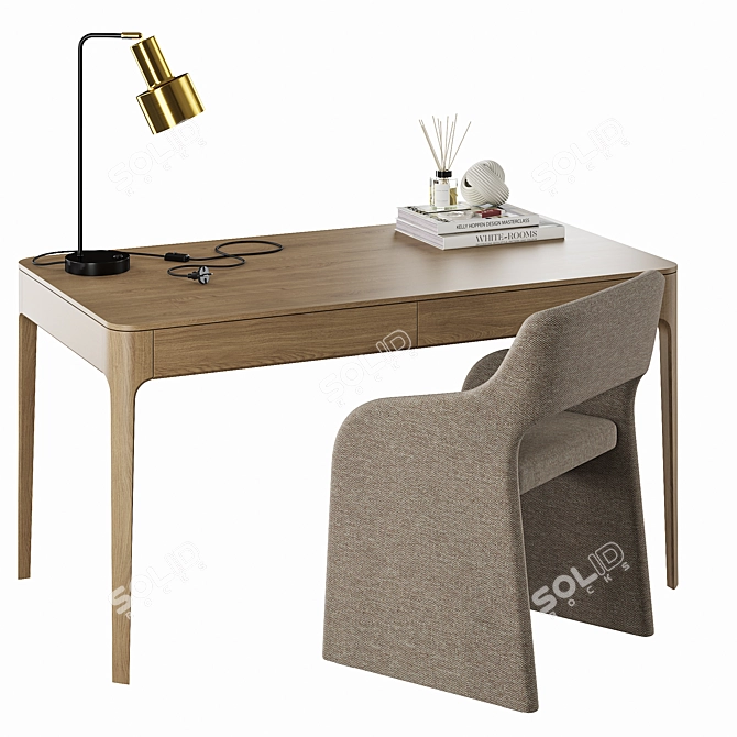  Type Oak Desk & Chair 3D model image 1