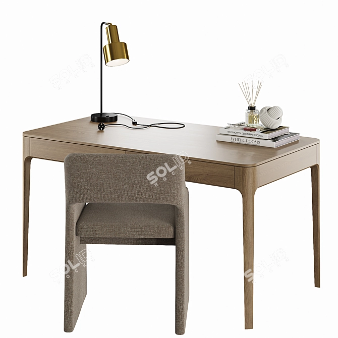  Type Oak Desk & Chair 3D model image 2