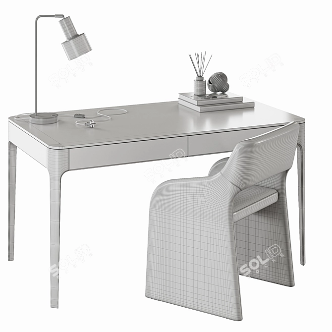  Type Oak Desk & Chair 3D model image 3